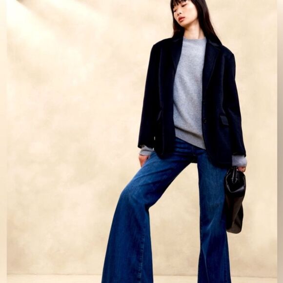 NWT Banana Republic Nelli Oversized Wool Double-Faced Blazer in Navy, Size M - Picture 1 of 15